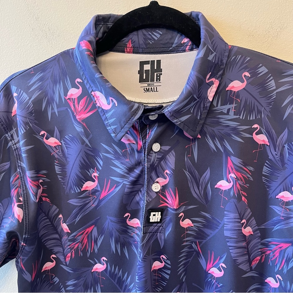 Greater Half GH Mingos Flamingo Print Golf Polo Short Sleeve Men's Size Small
